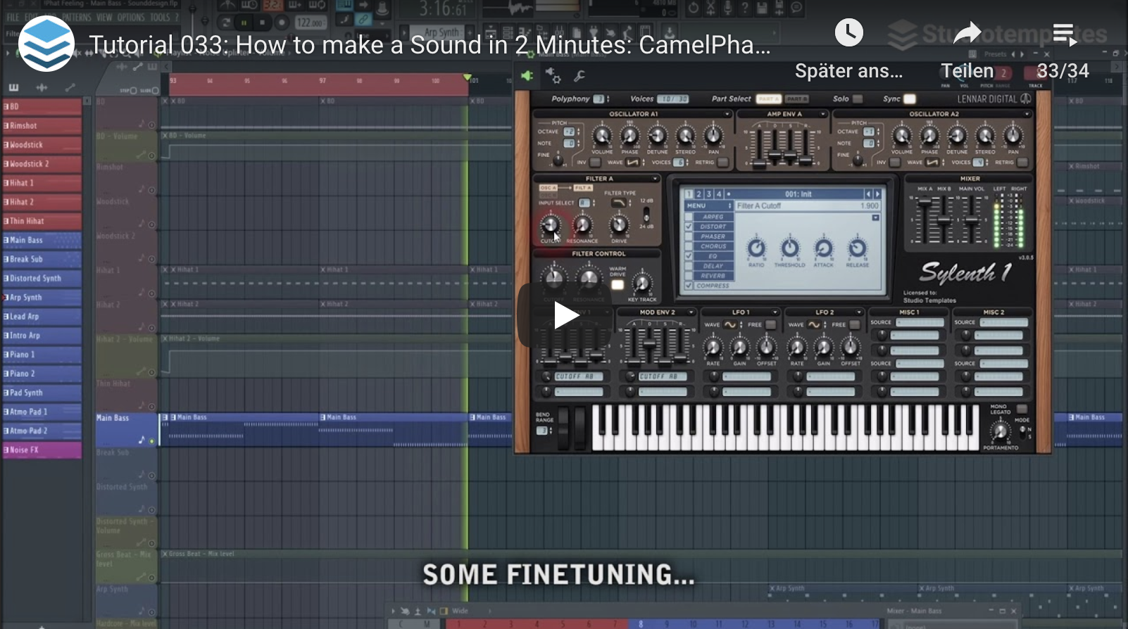 033 CamelPhat Style Tech House Main Bass Synthesizer Tutorials