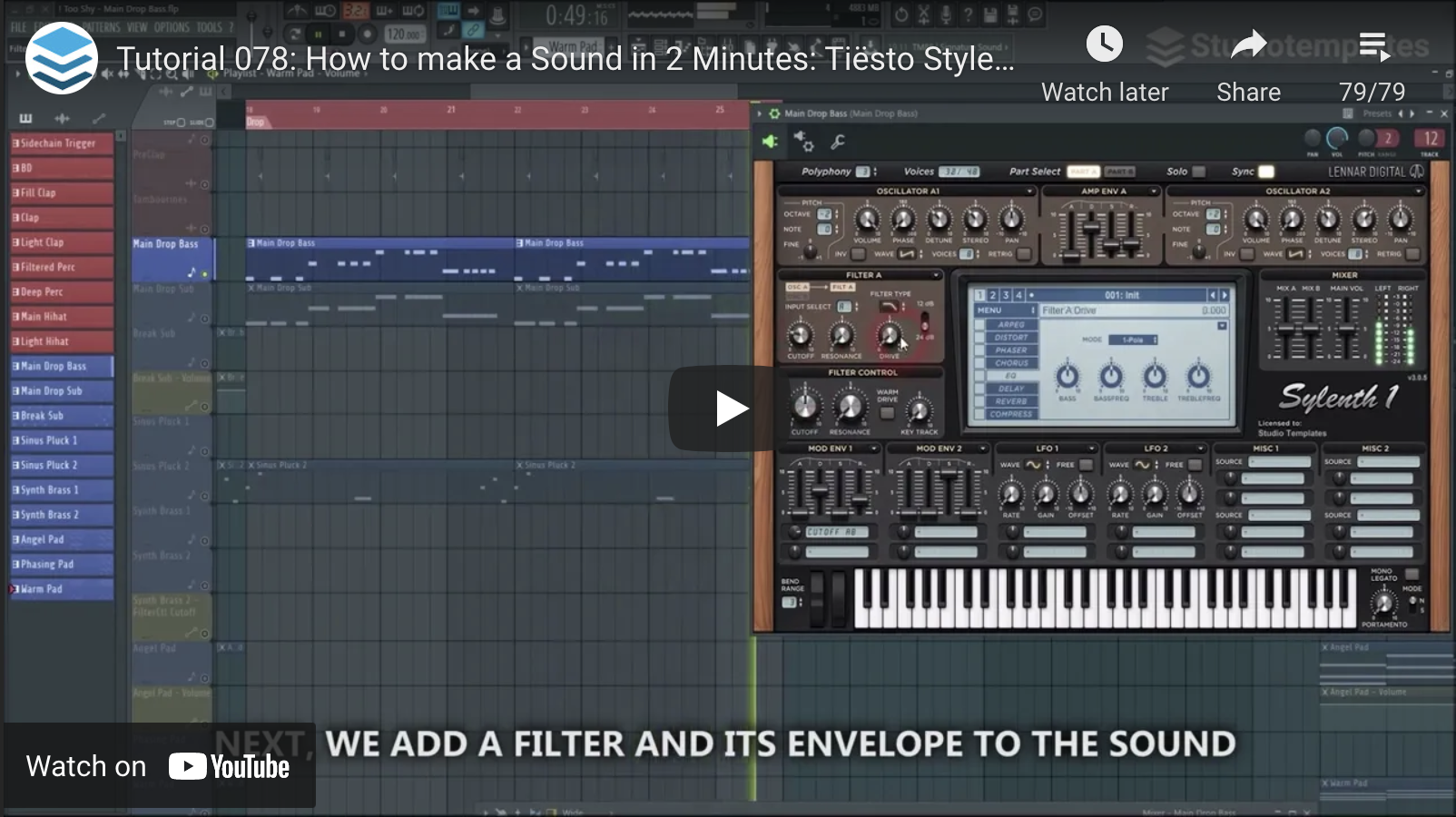 078 Tiësto Style Dance Drop Bass Synthesizer Tutorials Studiotemplates